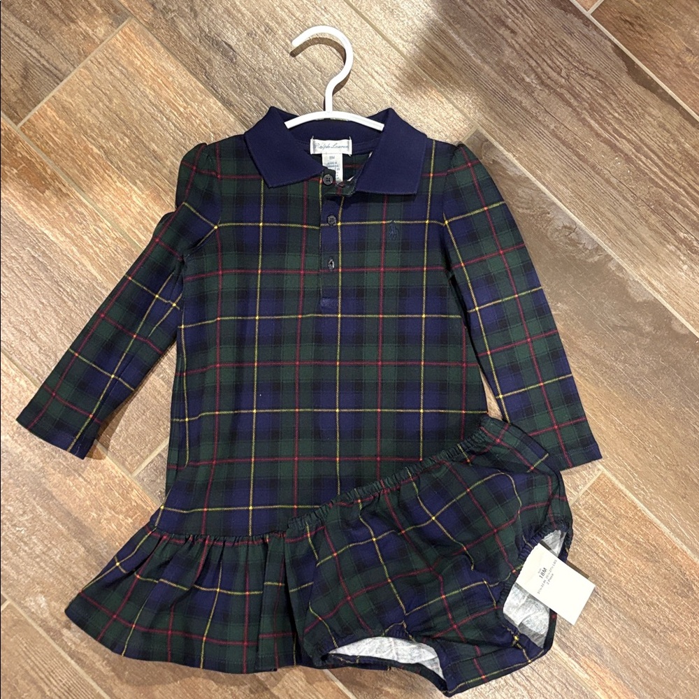 Ralph Lauren Tartan Plaid Stretch Mesh Polo Dress & Bloomer